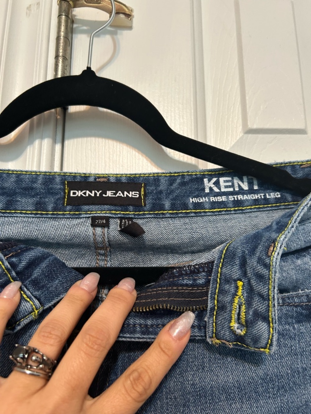 DKNY Blue Denim Jeans with Black Logo Patch - Picture 5 of 5